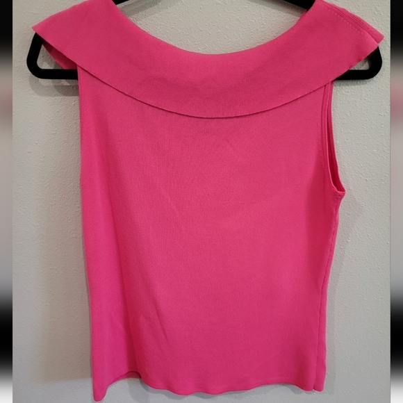 Bright Pink Sleeveless top knit top with Audrey Neckline. Womens size Lg. - Picture 3 of 6